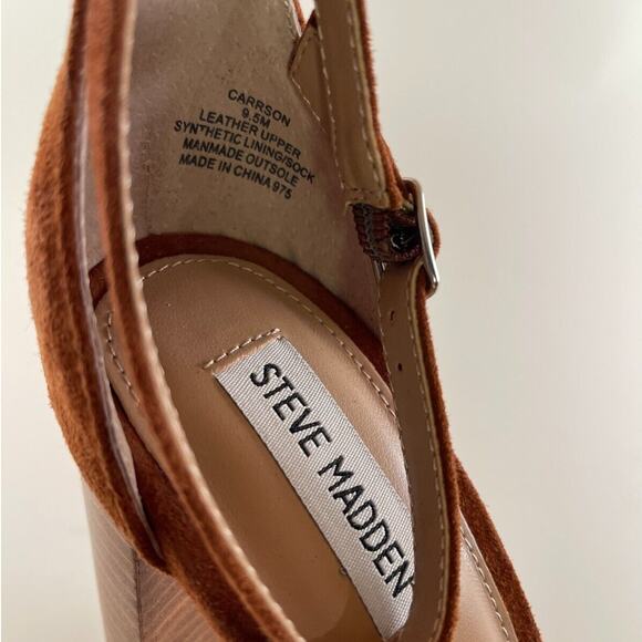 Women's Steve Madden Carrson Chestnut Brown Suede Ankle-Strap Block Heels Sz 9.5 - Picture 7 of 7